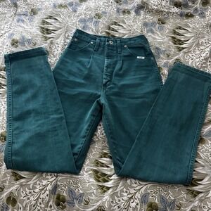Wrangler VTG 80s High-rise Green Denim Pants Yoke Waist Size 7/8 x 34 Tall Rodeo
